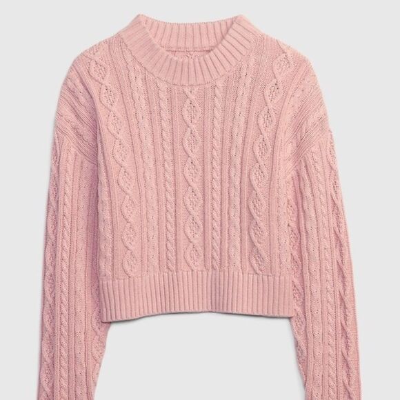 Gap x LoveShackFancy Pink Cable-Knit Cropped Sweater - Picture 1 of 5